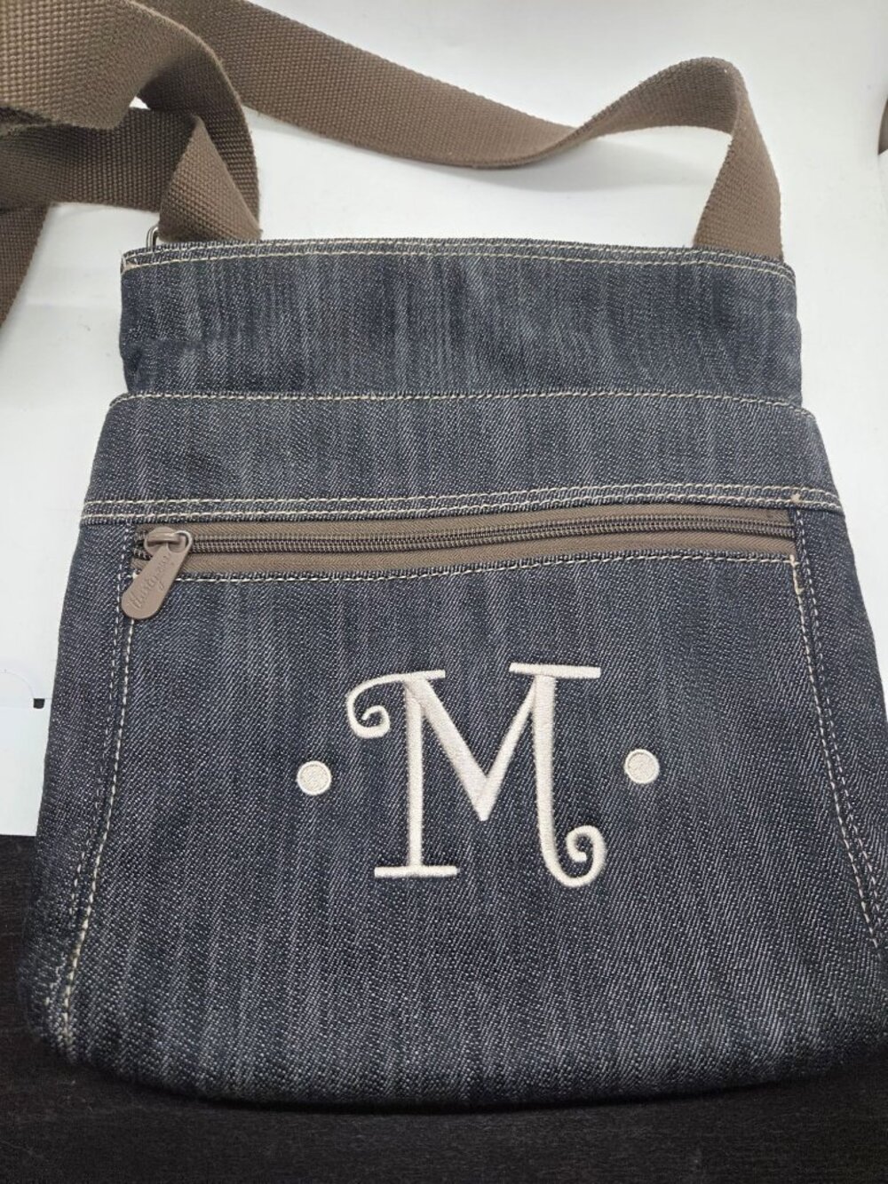 Thirty-One Blue Modern Twill Organizing Shoulder Bag Mono M Adjustable Strap